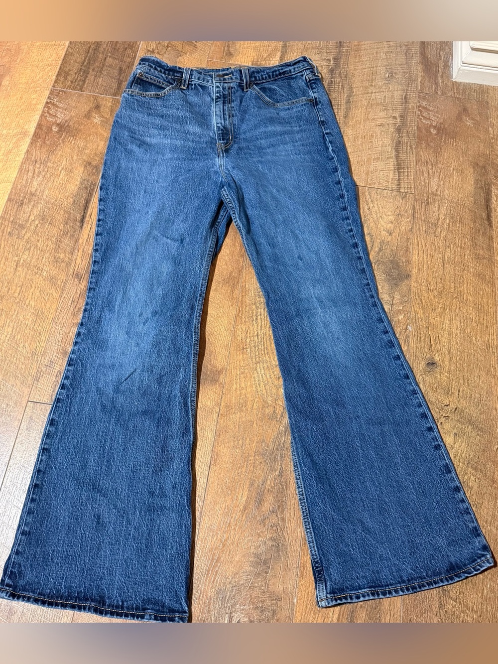 Levis Premium 70s High Flare‎ Blue Jeans Womens 31 Big E Retro Boho Bell Bottom
